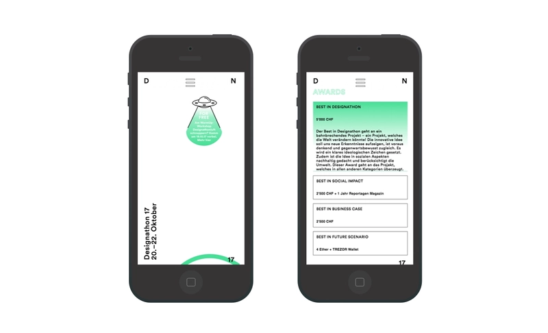 Zwei Mobile-Screenshots der Designathon-Webseite 2017.