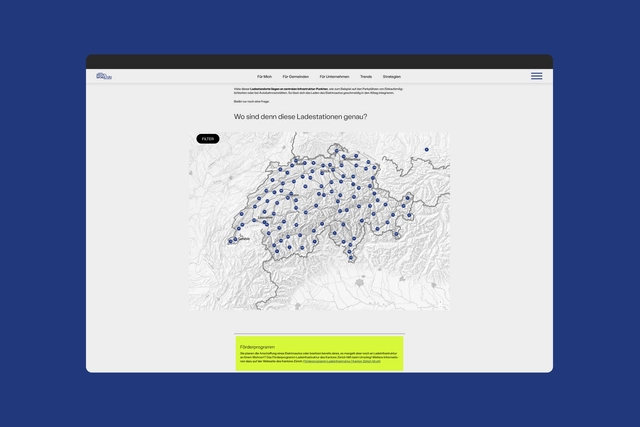 Karte aller Ladestationen der Schweiz – Webseite Neue Mobilität Zürich