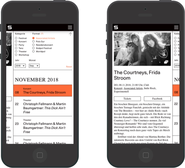 Zwei Screenshots der Website, die die mobile Darstellung auf Smartphones zeigt.